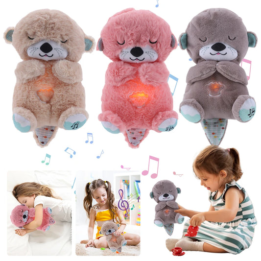Baby Breathing Bear Baby Soothing Otte r Plush Doll Toy Baby Kids Soothing Music Sleeping Companion Sound and Light Doll Toy