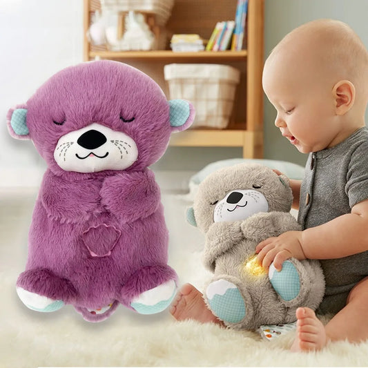 Baby Breathe Bear Soothes Baby Otter Plush Toy Children Soothing Music Sleep Companion Sound And Light Stuffed Doll Toy Gifts